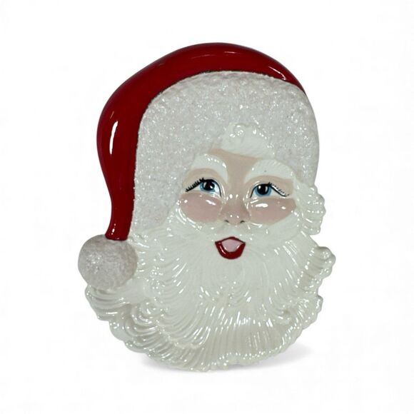 Large Santa Plate Wall Hanging Vintage Atlantic Mold Hand Painted Textured Trim - Picture 1 of 9